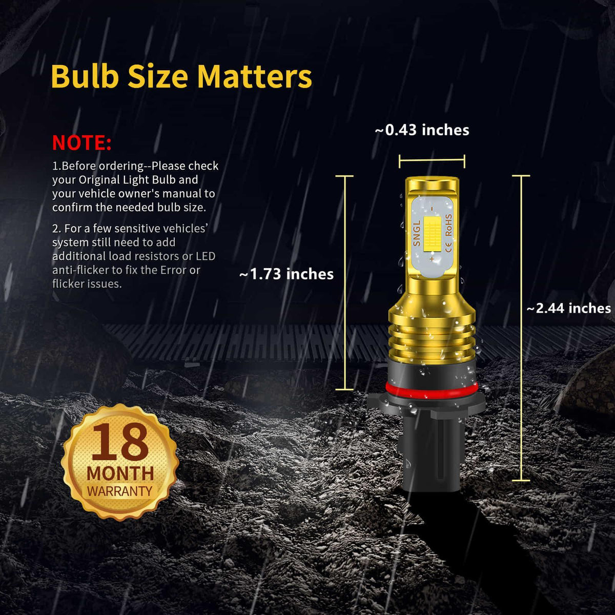 SNGL P13W LED Bulbs yellow 3000k for Halogen Daytime Running Lights DRL or Fog Light Lamp Replacement Plug-and-Play 3600LM (Pack of 2) - SNGLlighting