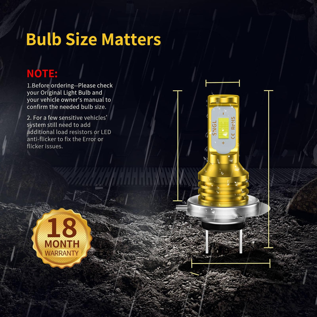 SNGL H7 LED Fog Light Bulb 6000k Xenon White H7LL LED Bulbs Plug-and-Play for DRL Lamp Replacement 3600LM 2pcs - SNGLlighting
