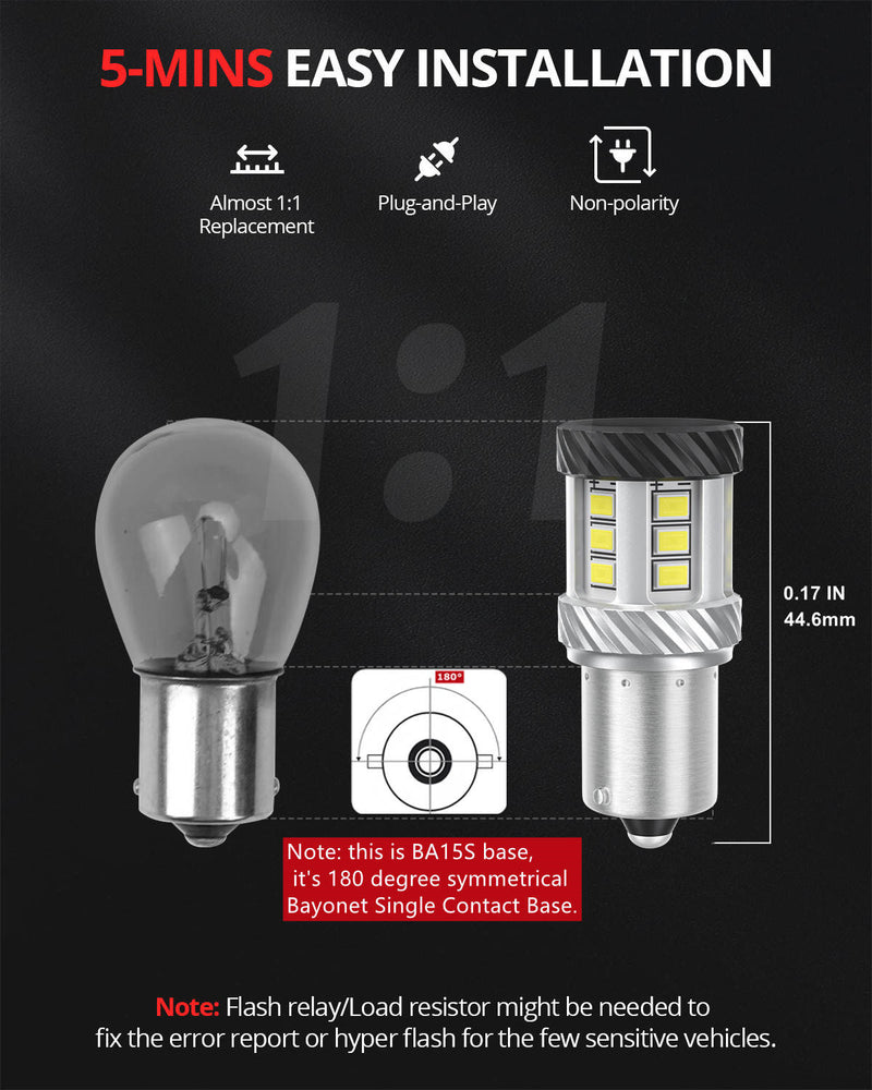 SNGL 1156 LED Bulb White for Backup Reverse Lights, DRL, Tail Lights | 2 Bulbs