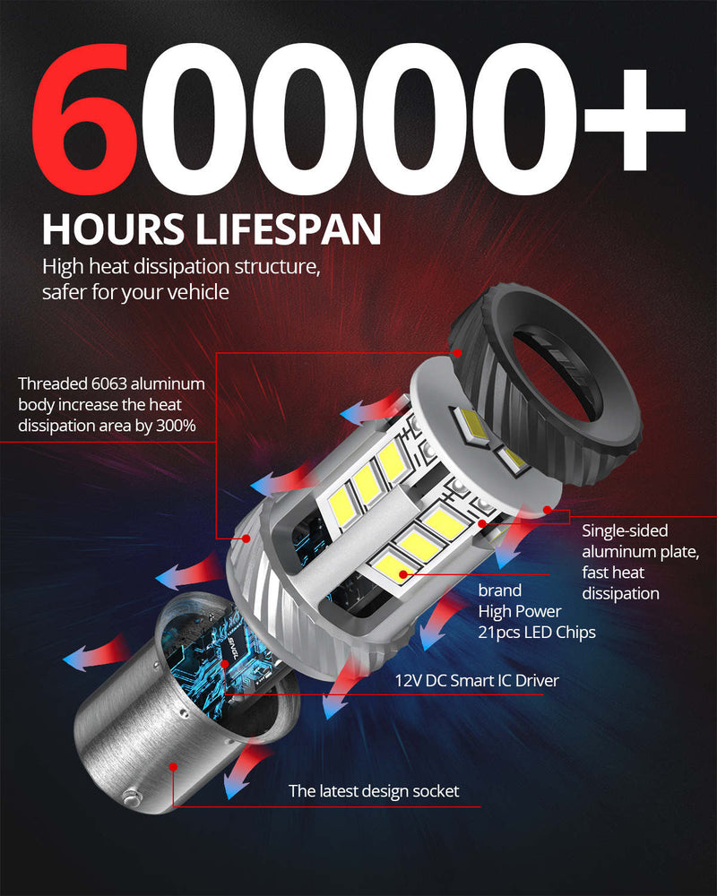 SNGL 1156 LED Bulb White for Backup Reverse Lights, DRL, Tail Lights | 2 Bulbs