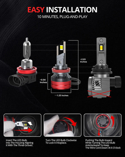 SNGL H11 LED headlights for Ford Fusion 2010 lights plug-and-play for 10 mins easy installation
