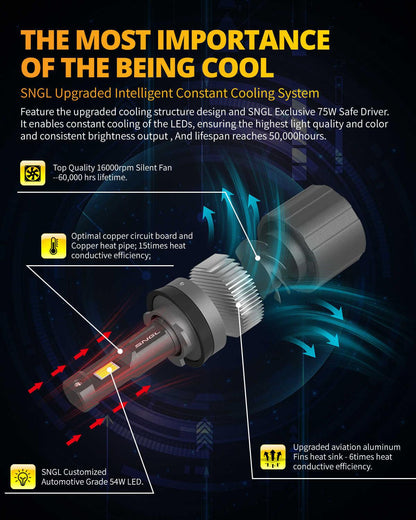 SNGL H11 headlight bulbs for 2019 Nissan Altima headlight bulb enhanced cooling system for longer lifespan