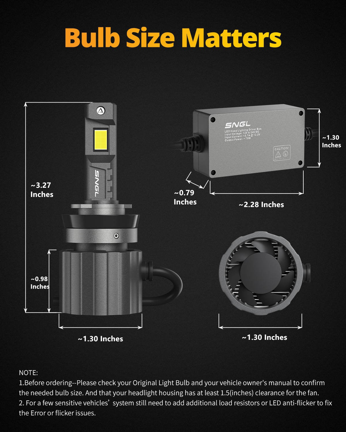 SNGL H11 low beam bulbs for 2022 Honda HR-V LED headlights with right size for plug and play installation