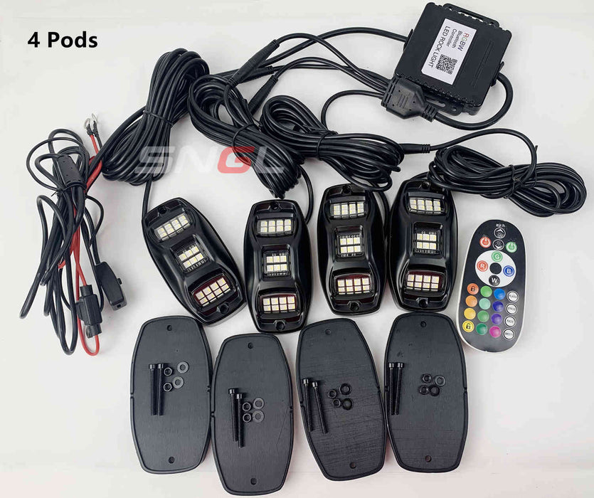 4 Pods RGBW LED Rock Lights Kit, Ultra-wide Angle, Super Bright, with Bluetooth APP & Wireless Remote Control