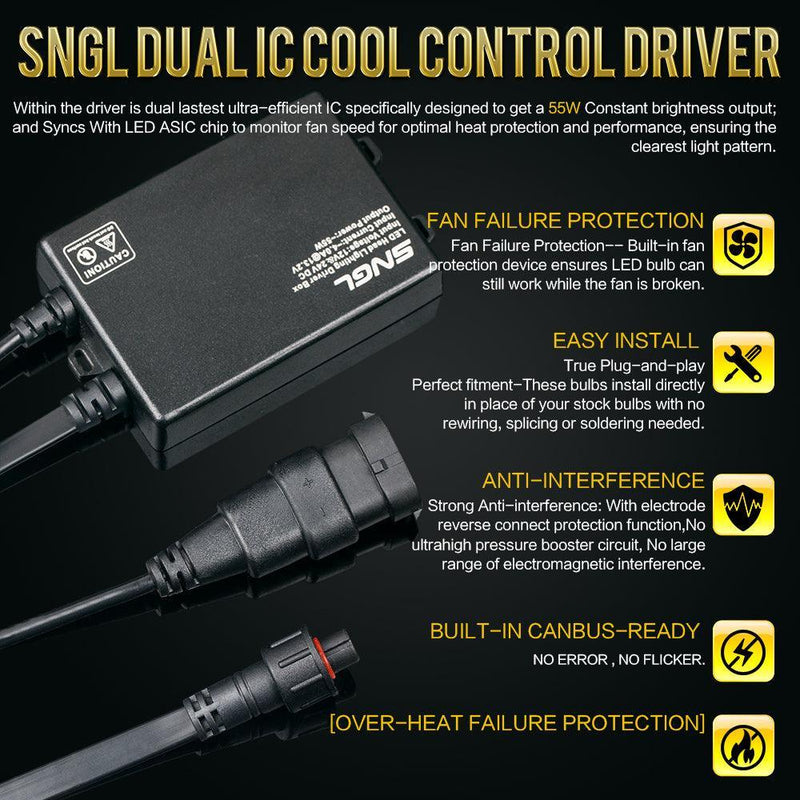 SNGL LED 9005 headlights plug-and-play with cool control driver