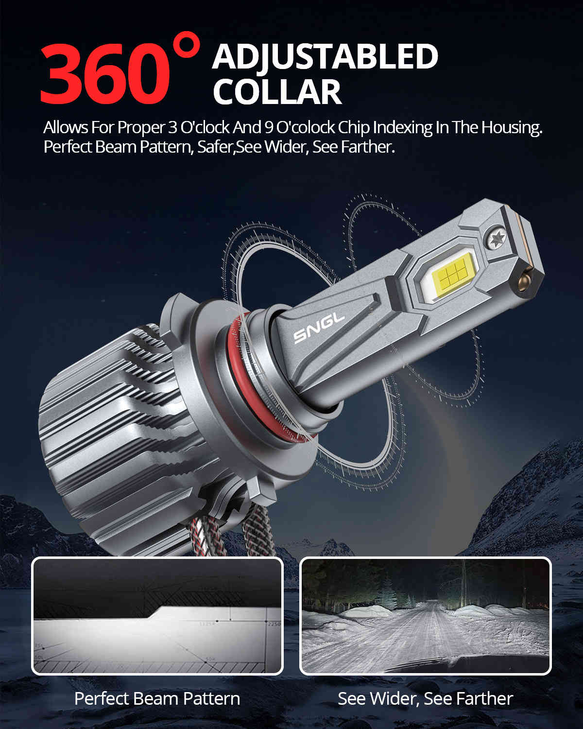 SNGL 9005hb3 led can adjustabled collar