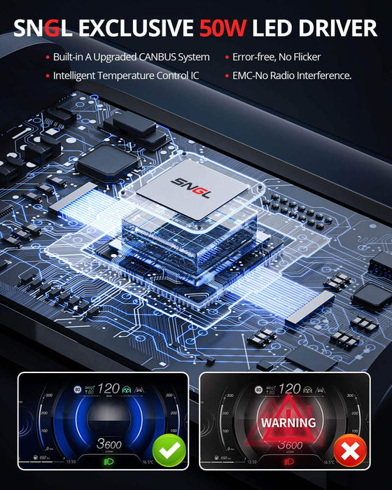 SNGL 9006 9005 led bulbs Can-bus error free with 50W LED driver