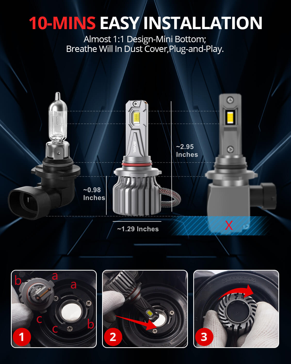 SNGL 9012 headlight bulb plug-and-play for 10 mins easy installation