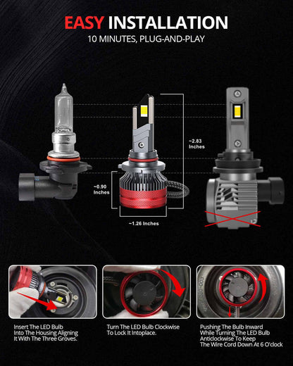 SNGL LED headlights 9012 offer easy installation with a plug-and-play design