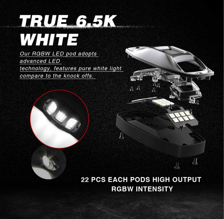 4 Pods RGBW LED Rock Lights Kit, Ultra-wide Angle, Super Bright, with Bluetooth APP & Wireless Remote Control