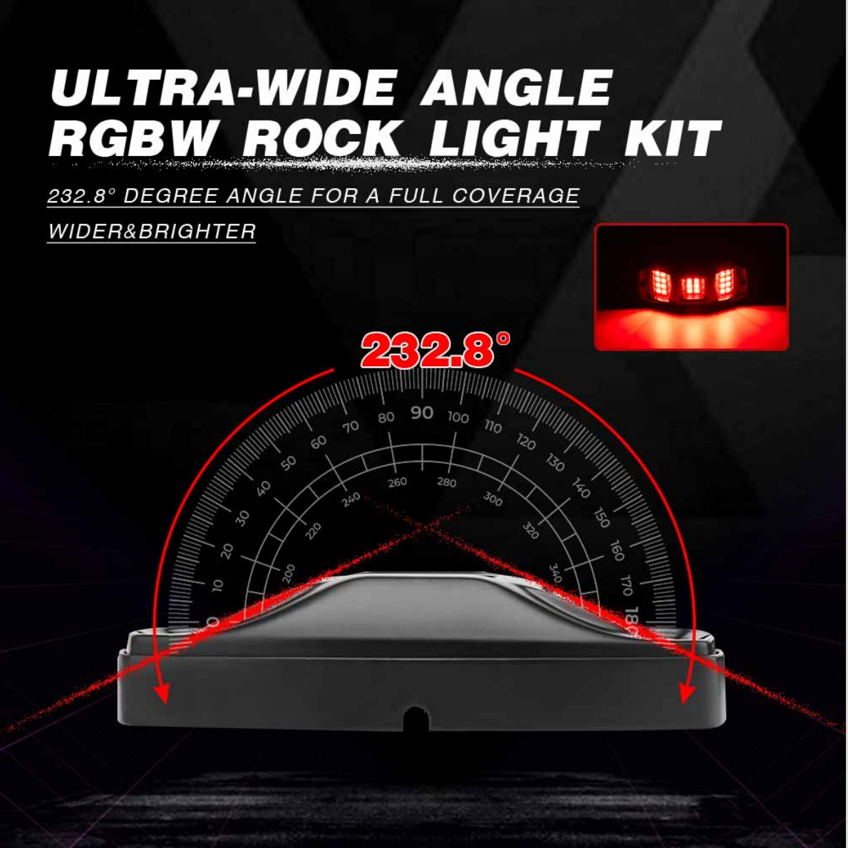 4 Pods RGBW LED Rock Lights Kit, Ultra-wide Angle, Super Bright, with Bluetooth APP & Wireless Remote Control