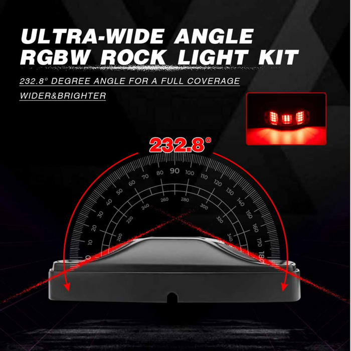 4 Pods RGBW LED Rock Lights Kit, Ultra-wide Angle, Super Bright, with Bluetooth APP & Wireless Remote Control