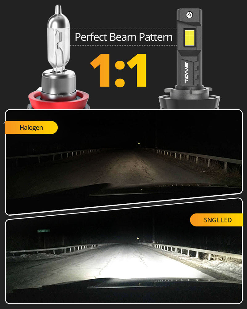 SNGL H11 LED lights for 2022 4Runner headlight bulb replacement are 850% brighter than halogen bulbs