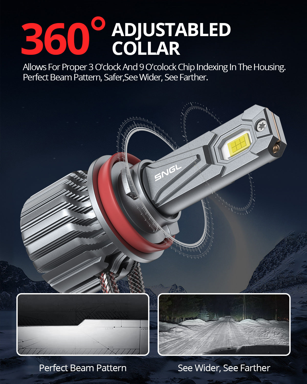 SNGL H11 bulb vs LED bulb H8 can adjust the collar for a perfect beam pattern