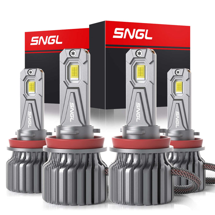 SNGL H11 H9 LED Headlight Bulb Combo 200W White High Low Beam| 4 Bulbs