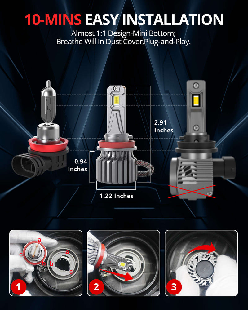 SNGL H9 vs H11 headlight bulb is easy to install