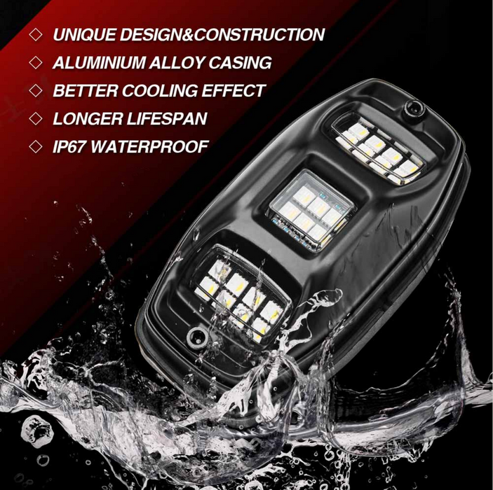 4 Pods RGBW LED Rock Lights Kit, Ultra-wide Angle, Super Bright, with Bluetooth APP & Wireless Remote Control