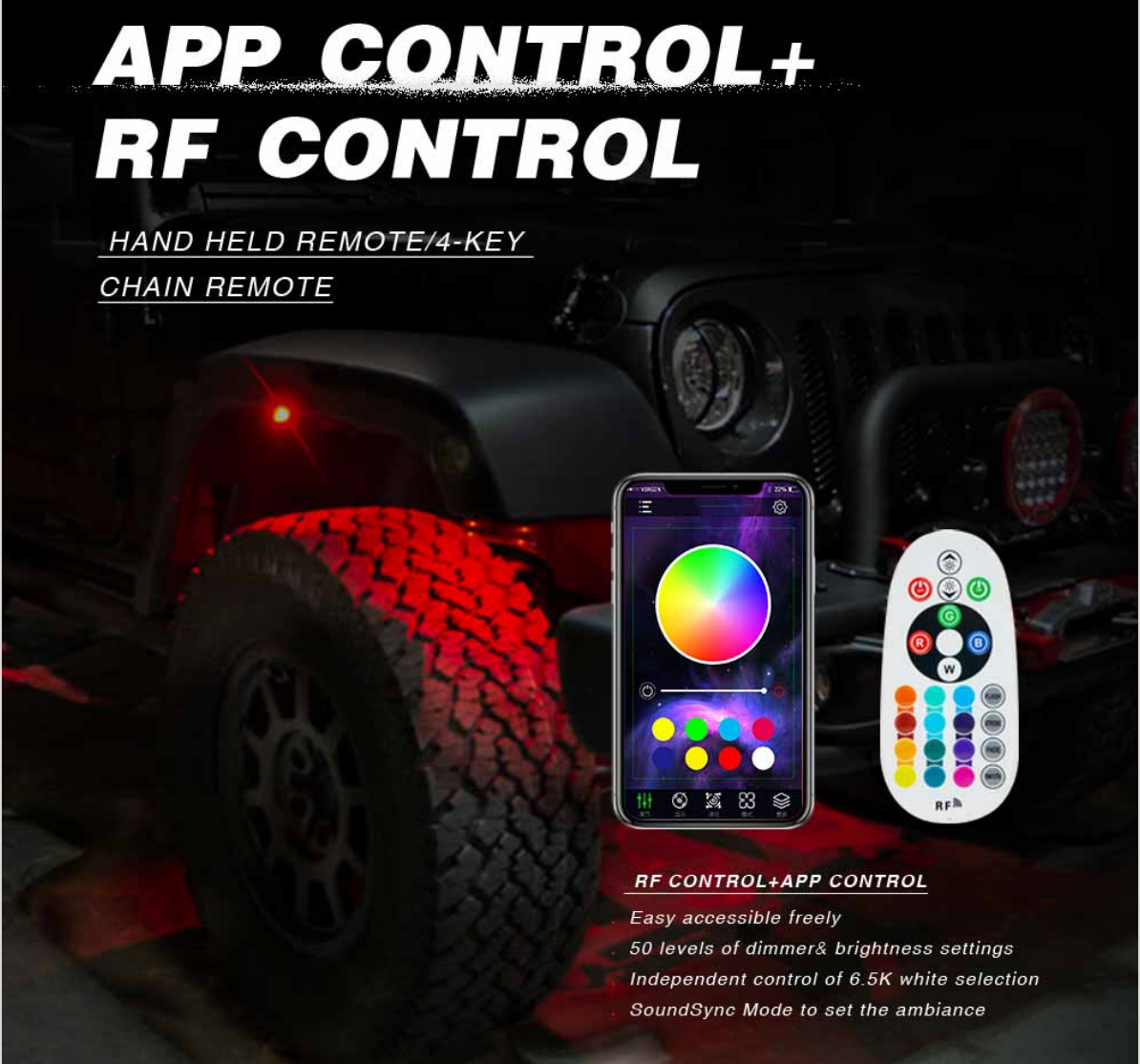 4 Pods RGBW LED Rock Lights Kit, Ultra-wide Angle, Super Bright, with Bluetooth APP & Wireless Remote Control