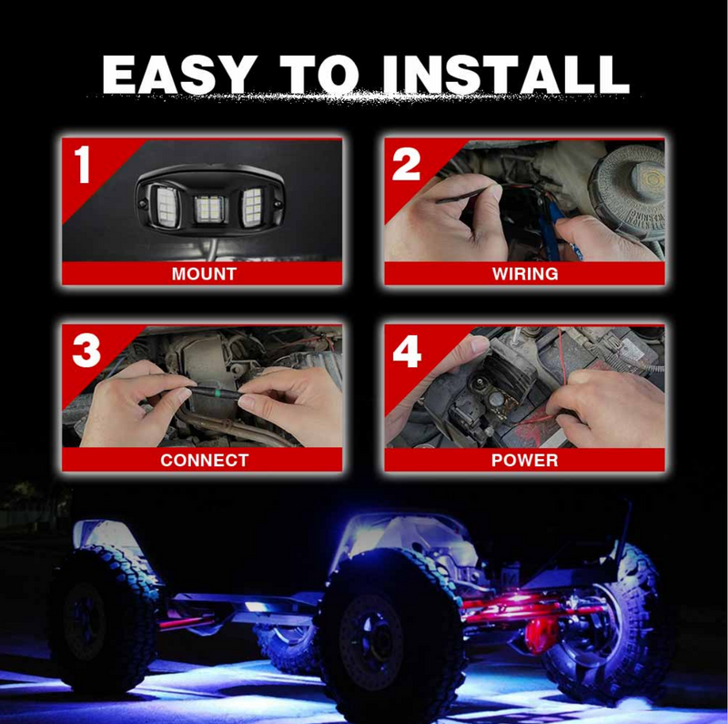 4 Pods RGBW LED Rock Lights Kit, Ultra-wide Angle, Super Bright, with Bluetooth APP & Wireless Remote Control