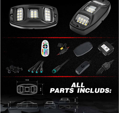 4 Pods RGBW LED Rock Lights Kit, Ultra-wide Angle, Super Bright, with Bluetooth APP & Wireless Remote Control