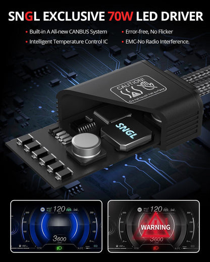 SNGL H7 led headlight is error-free and has no flicker with an exclusive 70W LED driver