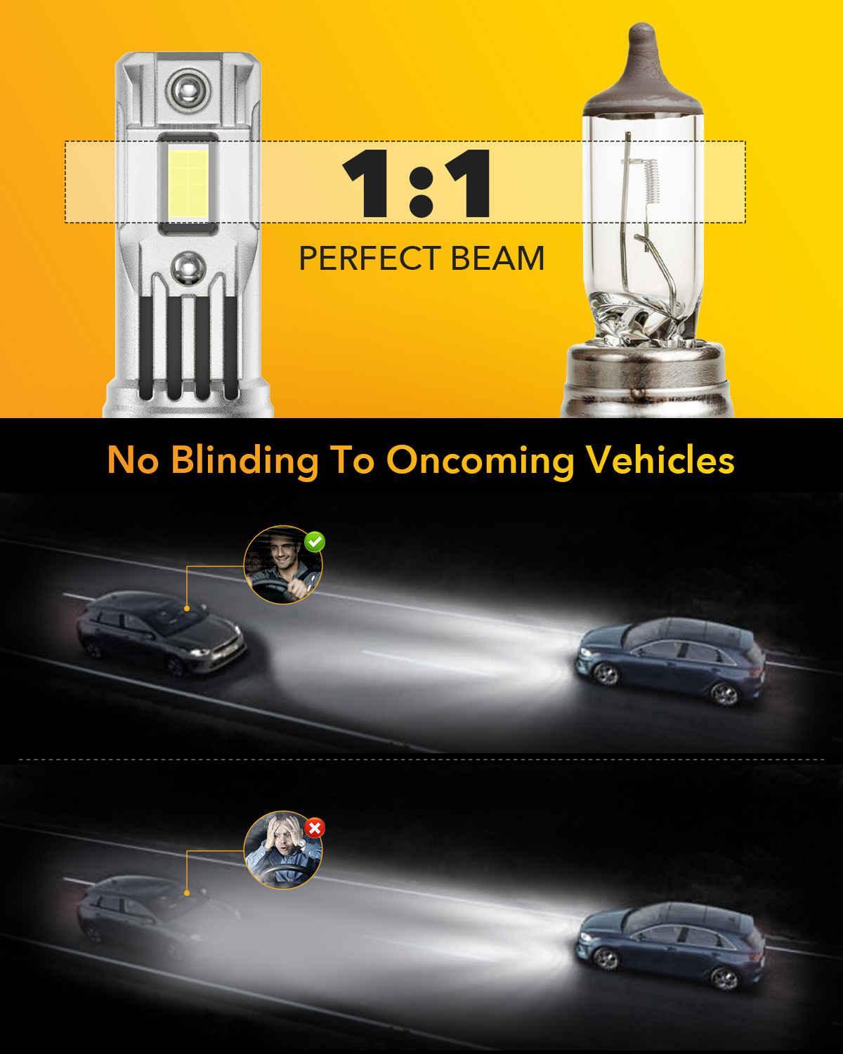 SNGL led headlamp bulbs h7 upgraded 1:1 Safe Beam Design, No Dark Spots