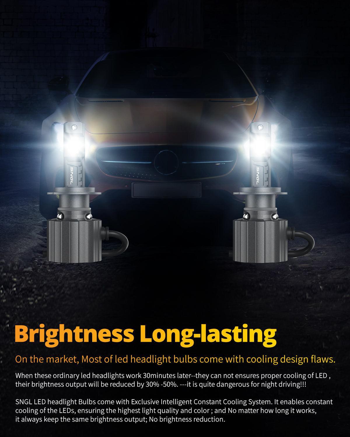 SNGL H7 LED Headlight Bulbs,150W 34000LM Per Set, 850% Brighter, 6000K White (Only for Spring Adapter) for Low High Beam, Pack of 2 - SNGLlighting 