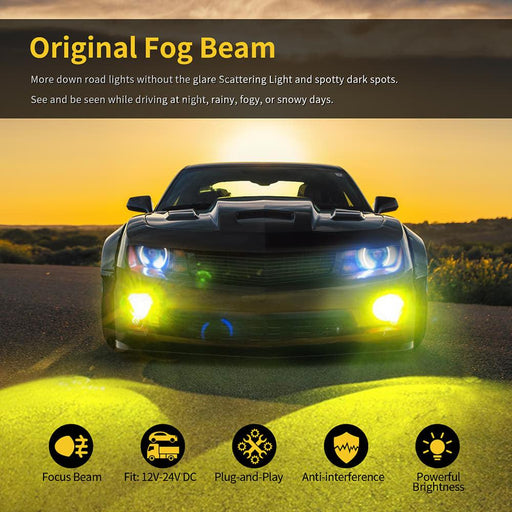 SNGL HB3 9005 LED Fog Light Bulb Yellow 3000K, 12V Daytime Running Lights DRL Replacement 3600LM Plug-and-Play (Pack of 2) - SNGLlighting 