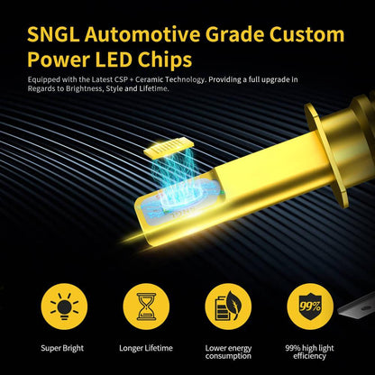 SNGL H1 Yellow LED Fog Light Bulb 3000k Extremely Bright High Power DRL or Fog Light Lamp Replacement 3600LM (Pack of 2) - SNGLlighting 