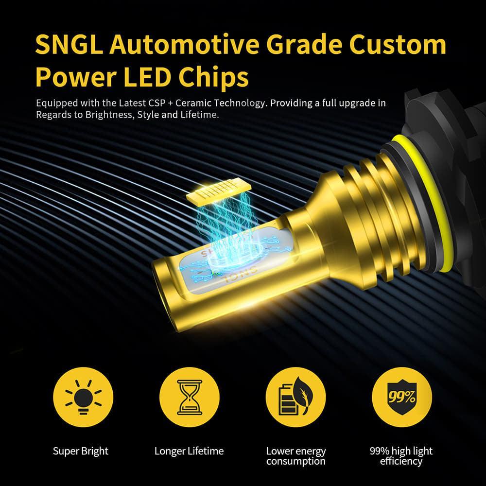 SNGL HB3 9005 LED Fog Light Bulb Yellow 3000K, 12V Daytime Running Lights DRL Replacement 3600LM Plug-and-Play (Pack of 2) - SNGLlighting 