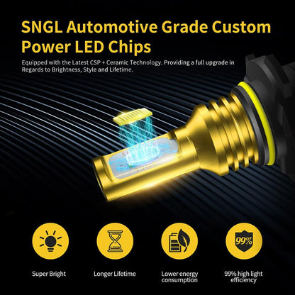 SNGL HB3 9005 LED Daytime Running Lights 12V 6000k White DRL or Fog Light Bulb Lamp Replacement 3600LM Plug-and-Play (Pack of 2) - SNGLlighting 