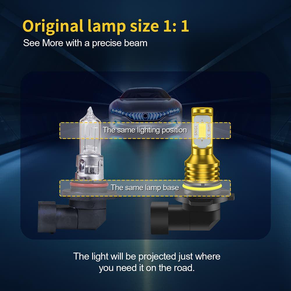 SNGL HB3 9005 LED Fog Light Bulb Yellow 3000K, 12V Daytime Running Lights DRL Replacement 3600LM Plug-and-Play (Pack of 2) - SNGLlighting 
