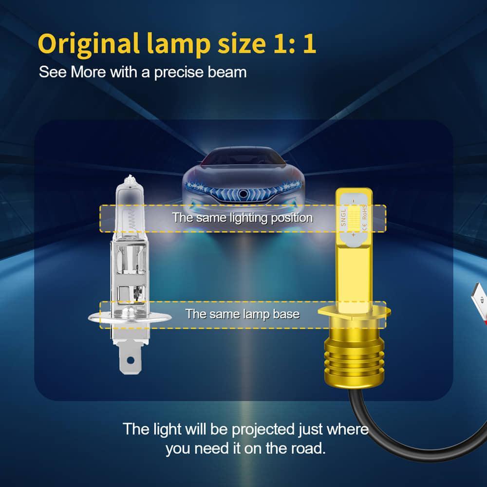 SNGL H1 Yellow LED Fog Light Bulb 3000k Extremely Bright High Power DRL or Fog Light Lamp Replacement 3600LM (Pack of 2) - SNGLlighting 