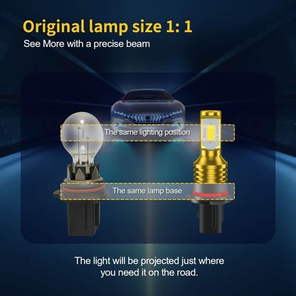 SNGL P13W LED Bulbs yellow 3000k for Halogen Daytime Running Lights DRL or Fog Light Lamp Replacement Plug-and-Play 3600LM  (Pack of 2) - SNGLlighting 