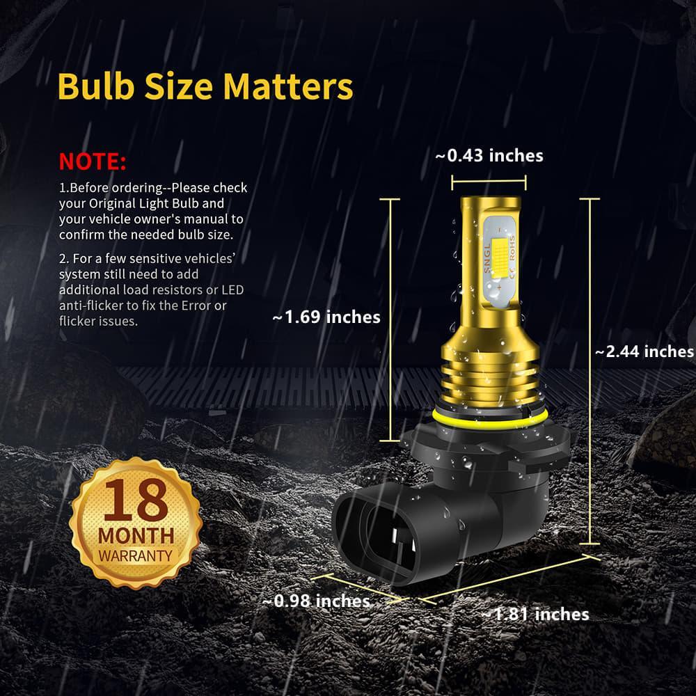 SNGL HB3 9005 LED Fog Light Bulb Yellow 3000K, 12V Daytime Running Lights DRL Replacement 3600LM Plug-and-Play (Pack of 2) - SNGLlighting 