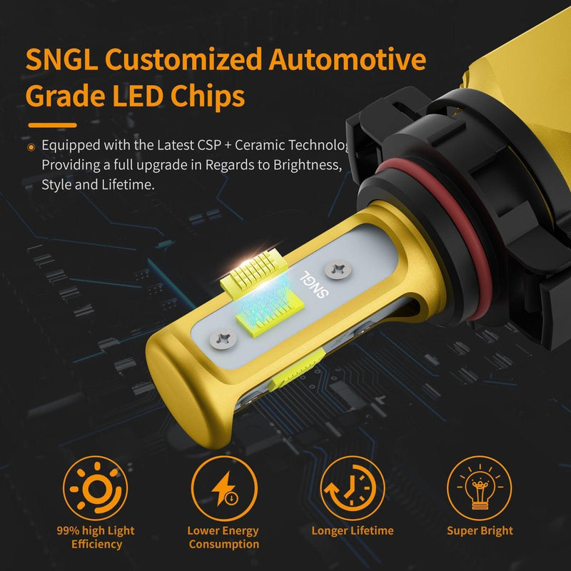 SNGL 5202 LED Fog Light Bulbs 5201 PS19W PS24W 9009 12085 Halogen DRL Bulb Replacement, 6000k White 6800LM, 40W High Power - SNGLlighting 