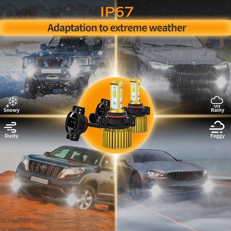 SNGL 5202 LED Fog Light Bulbs 5201 PS19W PS24W 9009 12085 Halogen DRL Bulb Replacement, 6000k White 6800LM, 40W High Power - SNGLlighting 