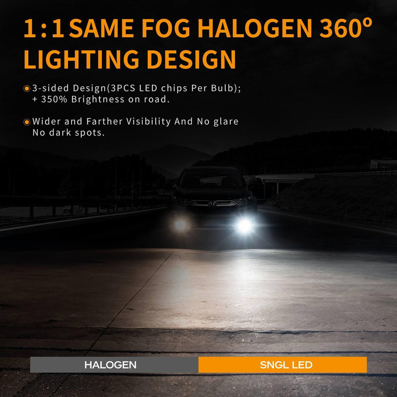 SNGL 5202 LED Fog Light Bulbs 5201 PS19W PS24W 9009 12085 Halogen DRL Bulb Replacement, 6000k White 6800LM, 40W High Power - SNGLlighting 