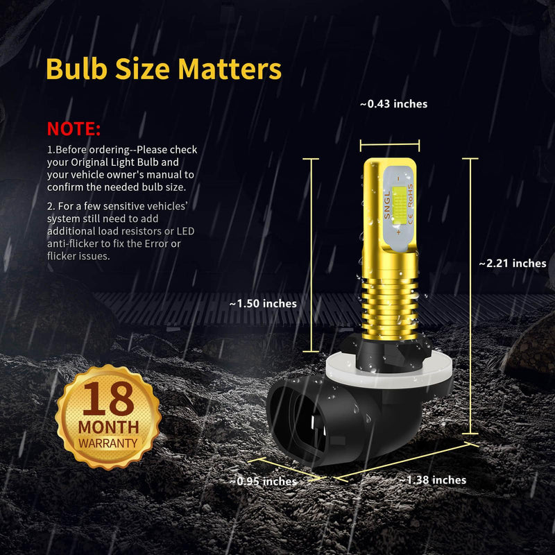 SNGL 881 LED Fog Light Bulb 6000k Xenon White 889 862 886 894 896 898 LED Bulbs DRL High Power 3600LM Plug-and-Play (Pack of 2) - SNGLlighting 