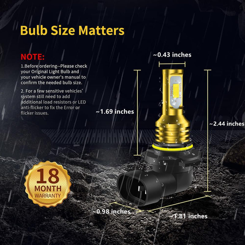 SNGL HB4 9006 LED Fog Light Bulbs Yellow 3000k Extremely Bright High Power DRL Lamp IP67 3600LM Plug-and-Play (Pack of 2) - SNGLlighting 