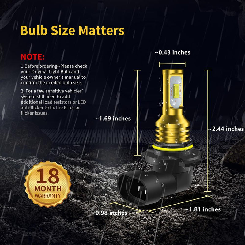 SNGL HB3 9005 LED Daytime Running Lights 12V 6000k White DRL or Fog Light Bulb Lamp Replacement 3600LM Plug-and-Play (Pack of 2) - SNGLlighting 