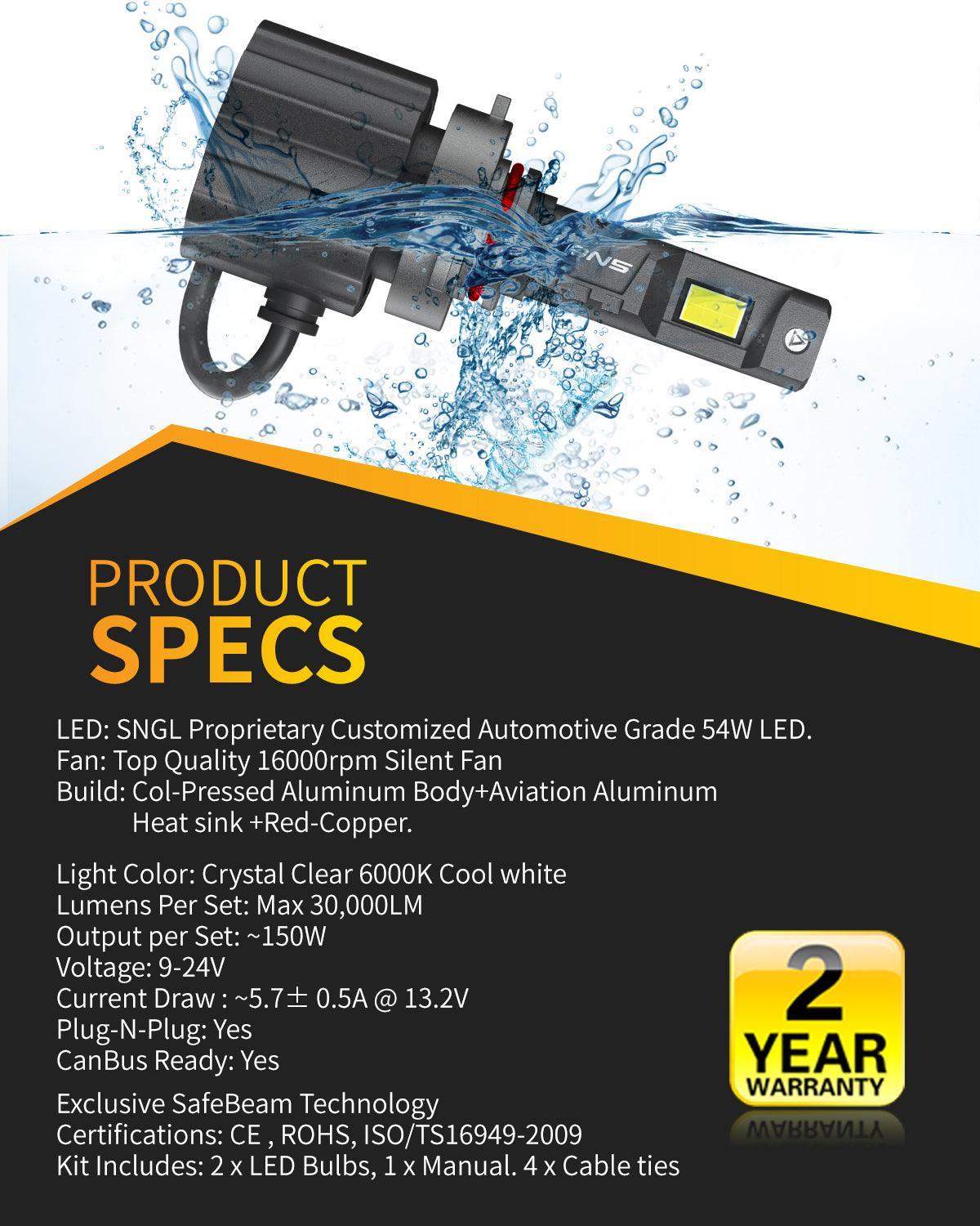 SNGL 9012 led headlight kit with IP67 waterproof