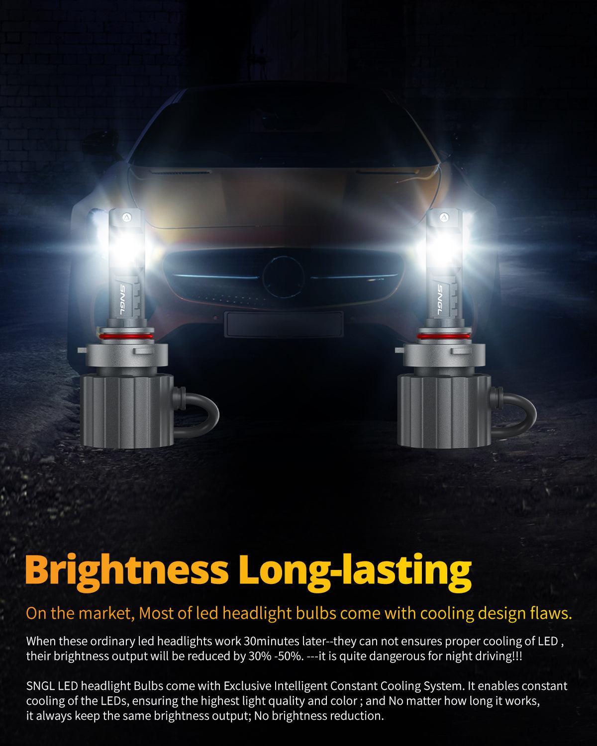 SNGL LED headlight bulb 9012 with ultra-bright safe beam pattern