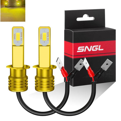 SNGL H1 Yellow LED Fog Light Bulb 3000k Extremely Bright High Power DRL or Fog Light Lamp Replacement 3600LM (Pack of 2) - SNGLlighting 