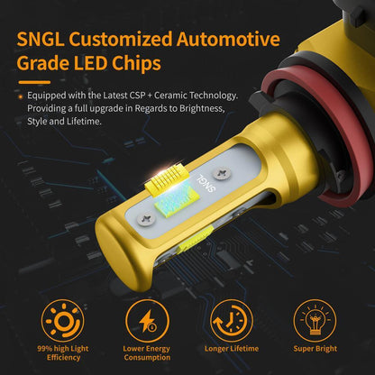 SNGL H8 H16 H11 Yellow LED Fog Light Bulb Amber 3000k 6800LM 40W High Power Halogen Bulbs Lamp Replacement 2pcs - SNGLlighting 