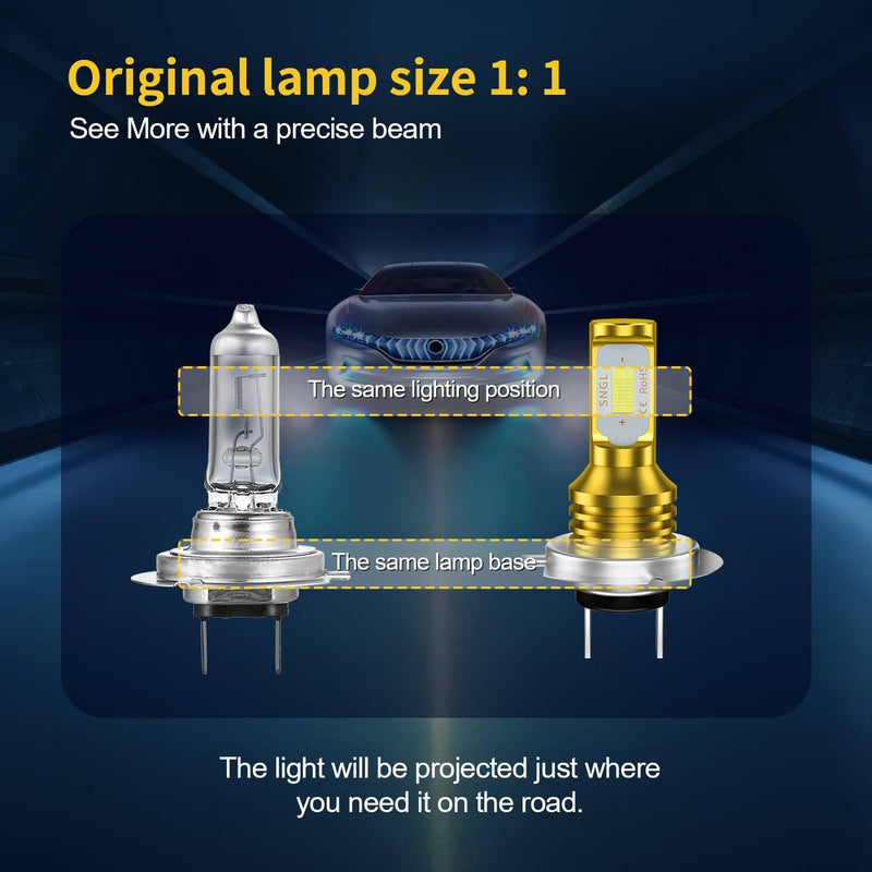 SNGL H7 LED Fog Light Bulb 6000k Xenon White H7LL LED Bulbs Plug-and-Play for DRL Lamp Replacement 3600LM 2pcs - SNGLlighting 