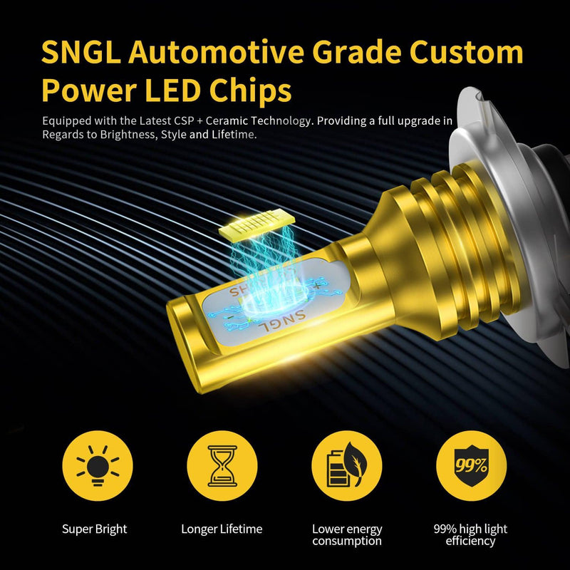 SNGL H7 LED Fog Light Bulb 6000k Xenon White H7LL LED Bulbs Plug-and-Play for DRL Lamp Replacement 3600LM 2pcs - SNGLlighting 