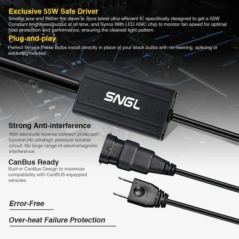 SNGL H7 LED Headlight Bulb Yellow Amber 3000K, Low / High Beam ,15200LM 110W , Adjustable Beam, Super Bright, 2Year Warranty - SNGLlighting 