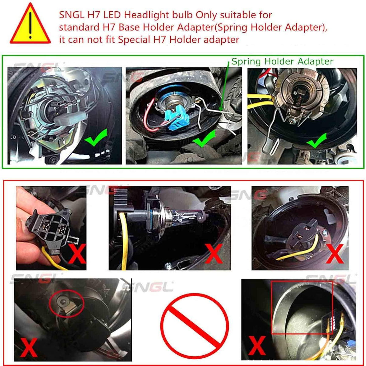SNGL H7 LED Headlight Bulb Low or High Beam 15200LM 110W 6000K Xenon White, Adjustable Beam, Super Bright, 2Year Warranty - SNGLlighting 