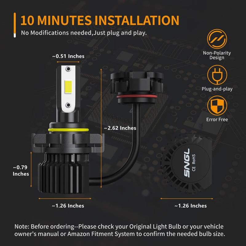 SNGL 5202 LED Fog Light Bulbs 6000K White 6400LM, 5201 PS19W PS24W 12085 Halogen Bulb DRL Replacement Super Bright (Pack of 2) - SNGLlighting 